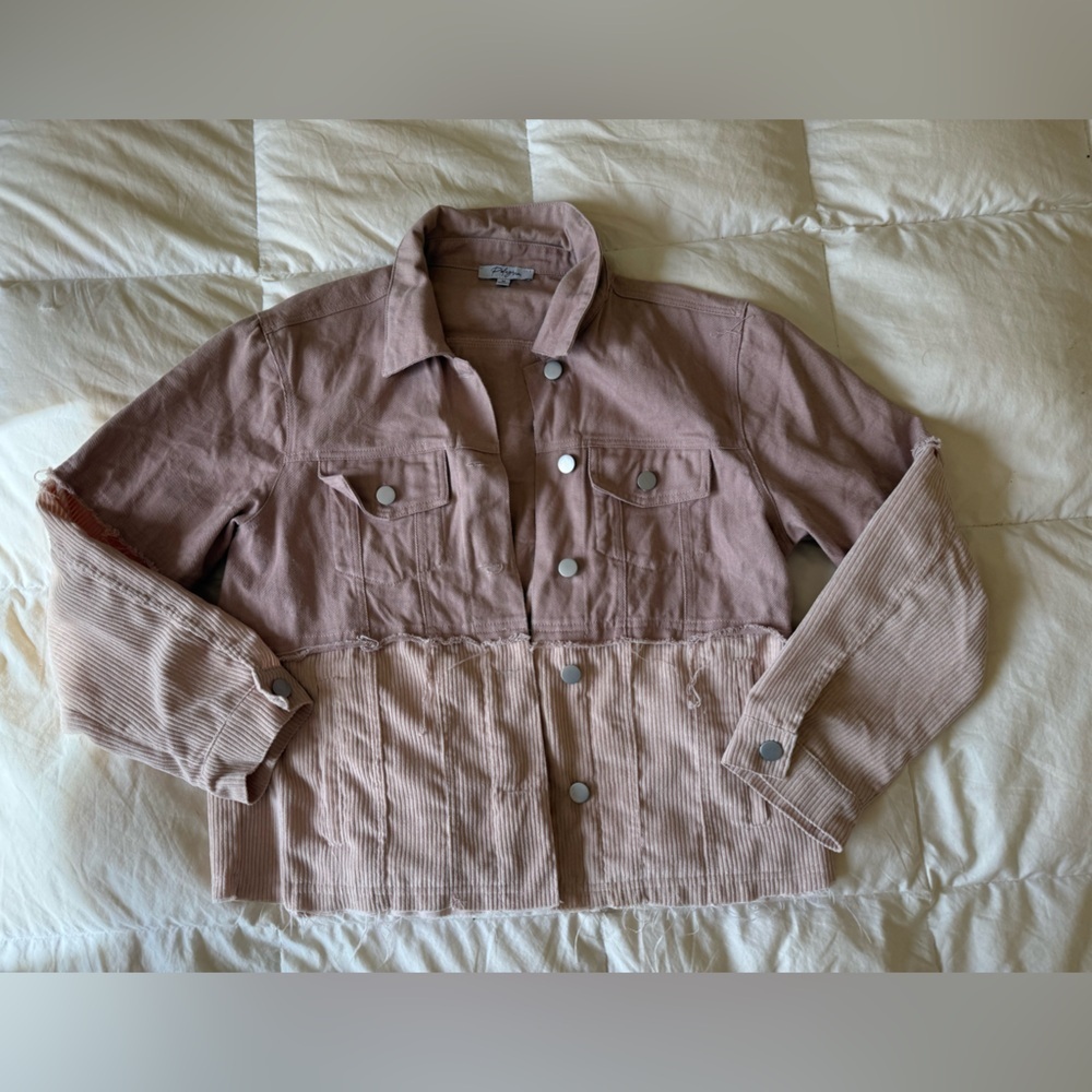 Chic pink double color Corduroy Jacket - Picture 2 of 5